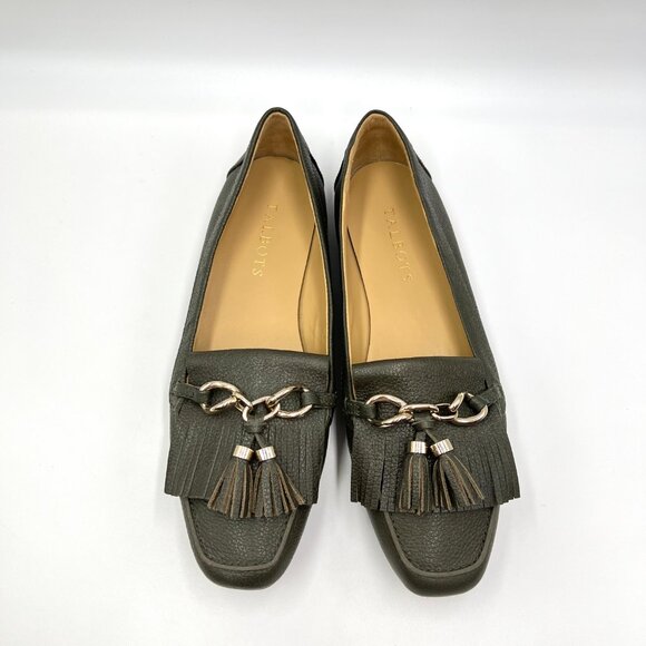 Talbots Womens Size 8 8M Gray‎ Grey Leather Fringed Tasseled Flats Loafers Shoes - Picture 3 of 12